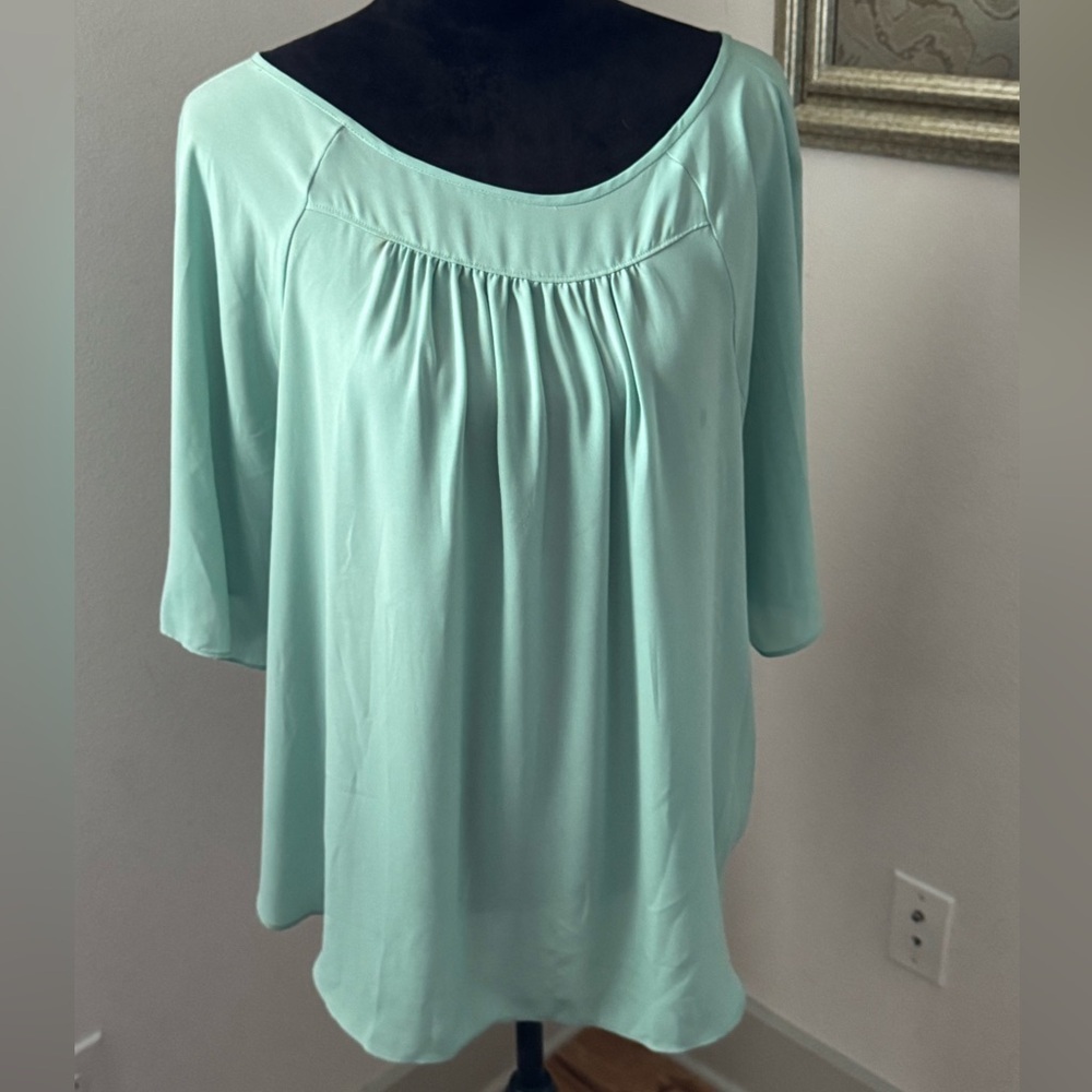 LOFT light aqua short sleeves mixed media polyester lightweight pullover top SzL